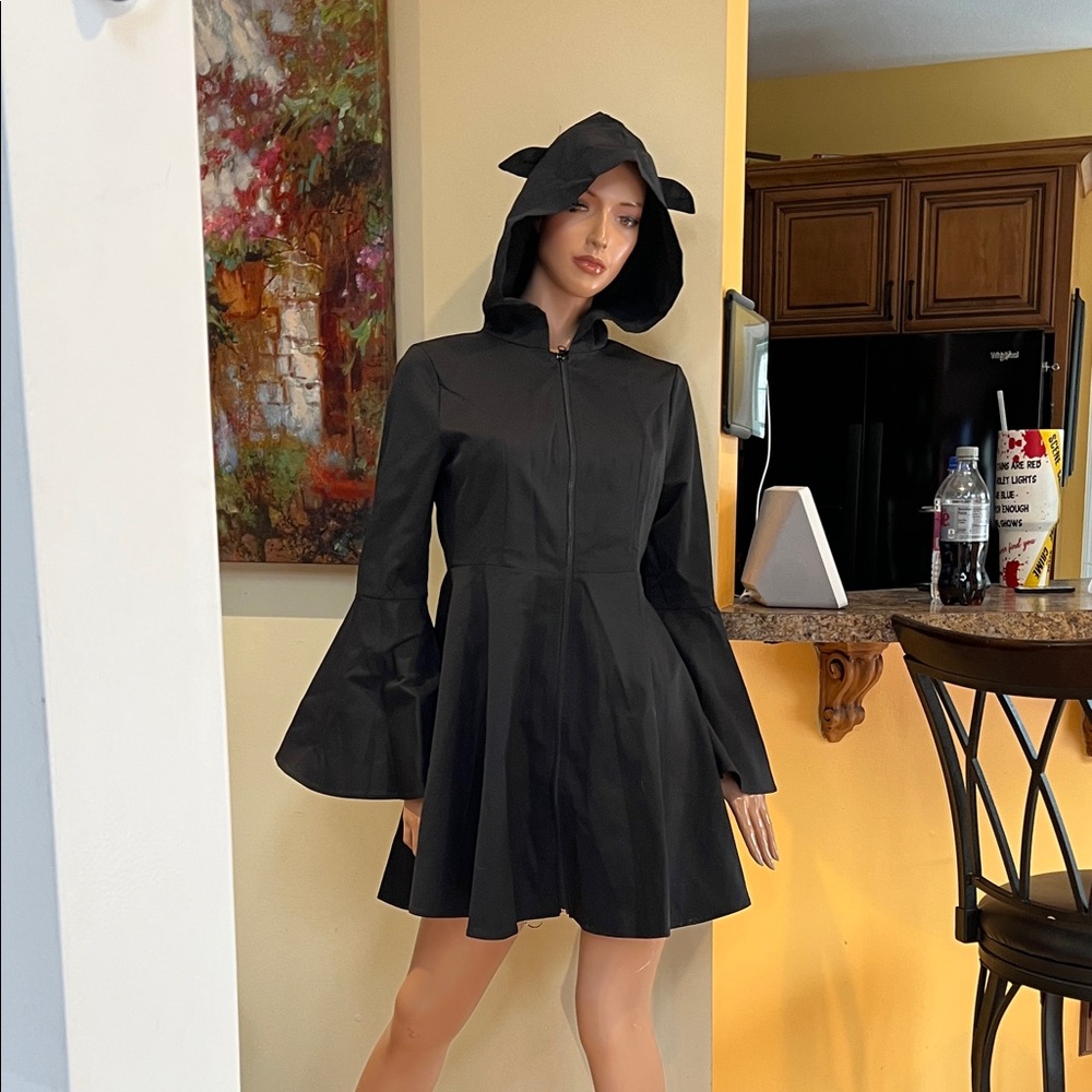 Black lightweight BAT ear or cat ear Hooded jacket S or dress bell sleeves nwt